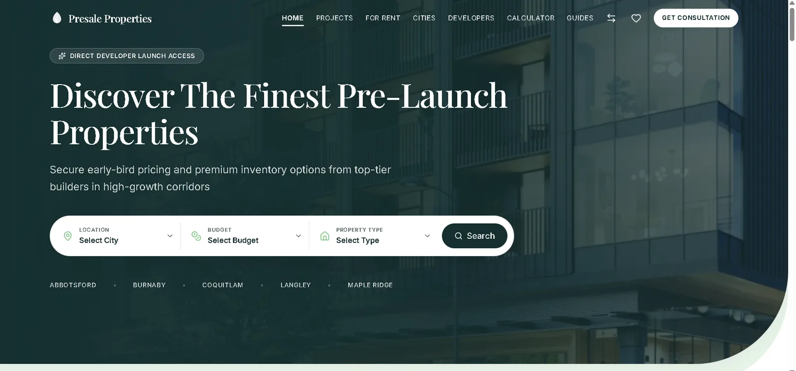 Presale Properties homepage
