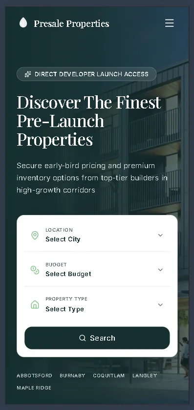 Presale Properties mobile experience
