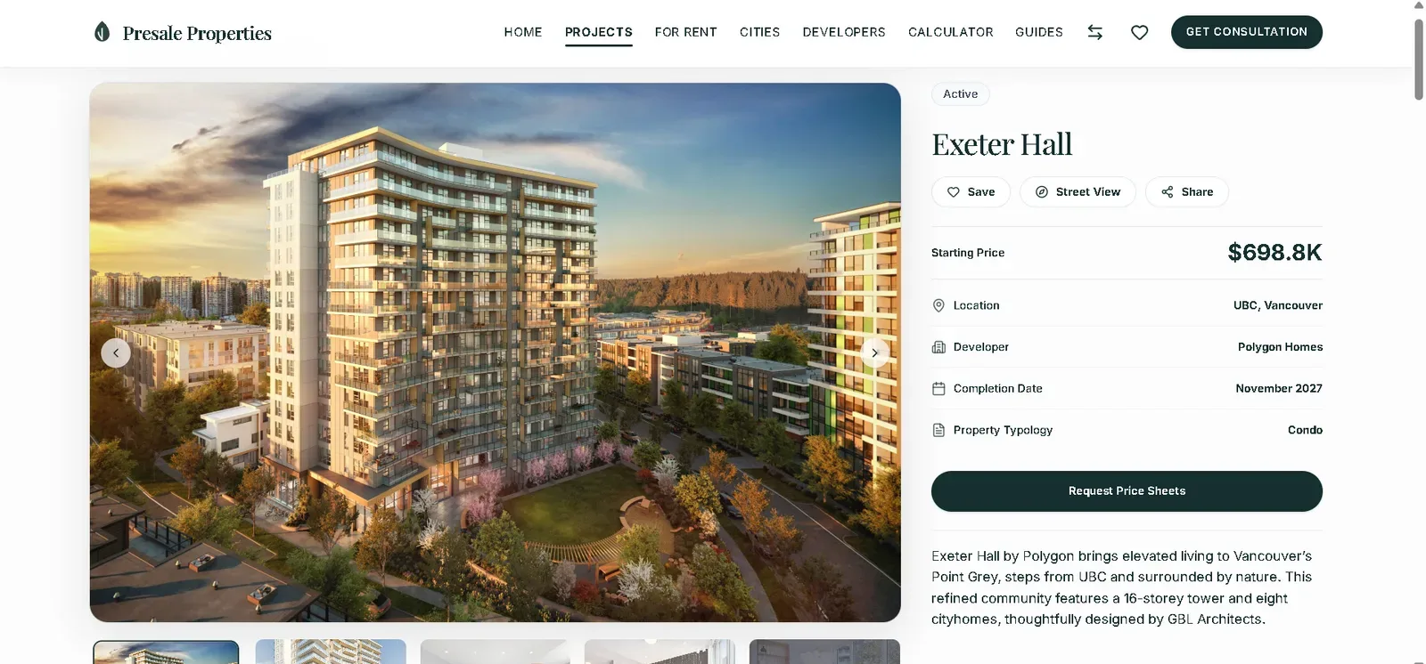Project detail brochure page